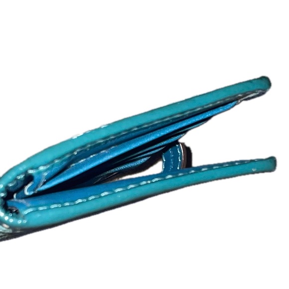 Coach Signature Canvas Patent Leather Wallet Monogram Teal Blue - Picture 5 of 10